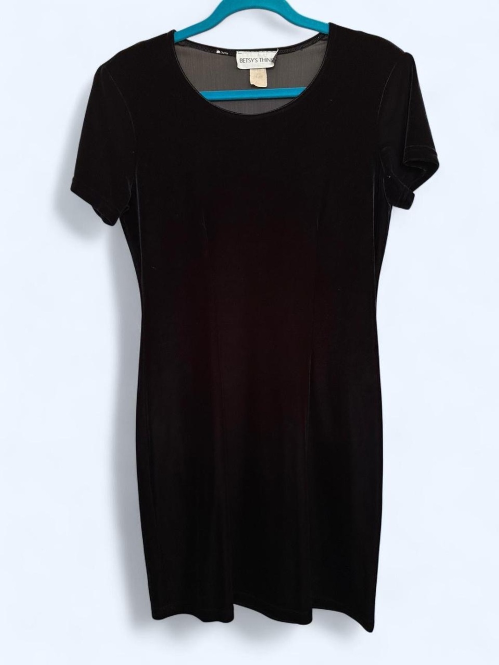 Vintage Betsy's Things classic black velvet mini dress with cap sleeves 8